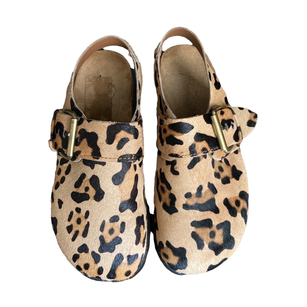 FREE PEOPLE Seattle Slingback Clogs Size 38 Leopard Print Calf Hair Mules